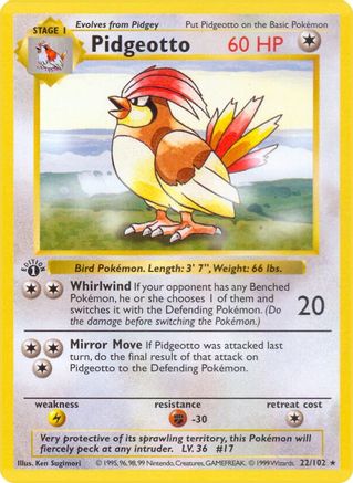 Pidgeotto/102 - Unlimited Base Set Shadowless - Rare