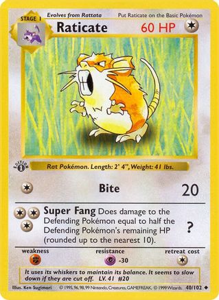 Raticate 040 - Unlimited Base Set Shadowless - Uncommon