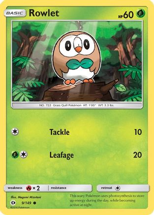 Rowlet 009 - Reverse Holofoil SM Base Set - Common