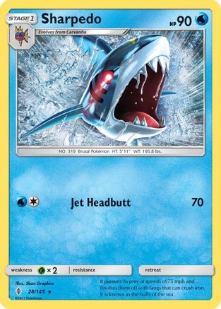 Sharpedo 028 - Reverse Holofoil SM Guardians Rising - Rare