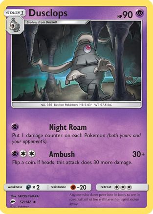Dusclops 052/147 - Reverse Holofoil SM Burning Shadows - Uncommon
