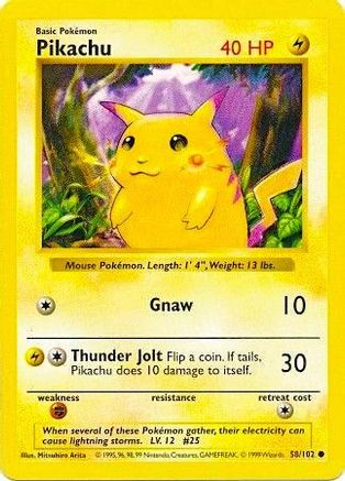 Pikachu (Red Cheeks) 058 - Unlimited Base Set Shadowless - Common