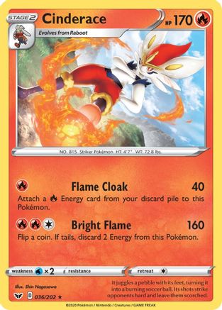 Cinderace (036) (036) 036 - Reverse Holofoil SWSH01 Sword & Shield Base Set - Rare