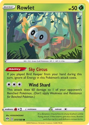 Rowlet 011/189 - Reverse Holofoil SWSH03 Darkness Ablaze - Common