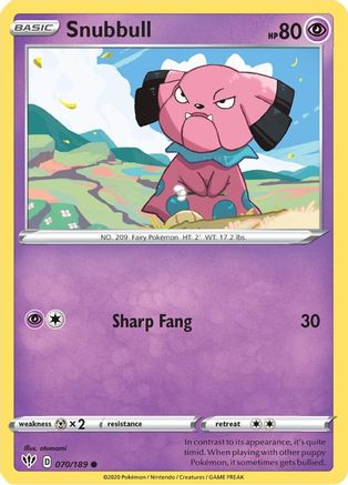 Snubbull 070/189 - Reverse Holofoil SWSH03 Darkness Ablaze - Common