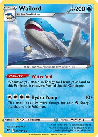 Wailord 032/185 - Holofoil SWSH04 Vivid Voltage - Holo Rare