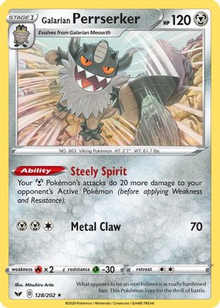 Galarian Perrserker 128/202 (SWSH Base Set)/202 Deck Exclusives - Rare