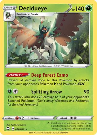 Decidueye 008/072 - Reverse Holofoil Shining Fates - Holo Rare