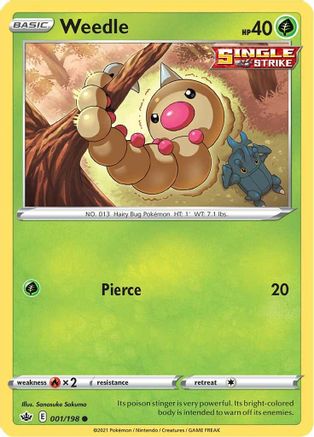 Weedle 001/198 - Reverse Holofoil SWSH06 Chilling Reign - Common