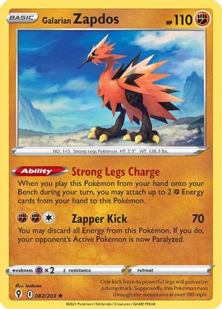 Galarian Zapdos 082/203 - Reverse Holofoil SWSH07 Evolving Skies - Holo Rare