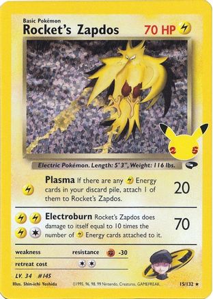 Rocket's Zapdos 015/132 - Holofoil Celebrations Classic Collection - Classic Collection