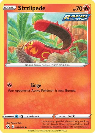 Sizzlipede (47) 047/264 - Reverse Holofoil SWSH08 Fusion Strike - Common