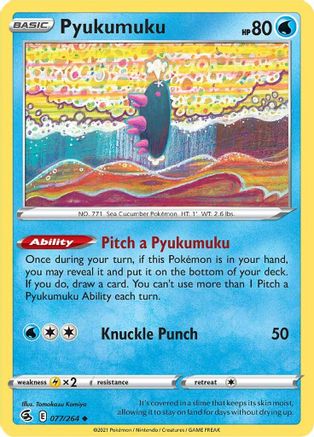 Pyukumuku 077/264 - Reverse Holofoil SWSH08 Fusion Strike - Uncommon