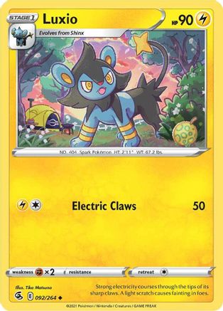 Luxio 092/264 - Reverse Holofoil SWSH08 Fusion Strike - Uncommon