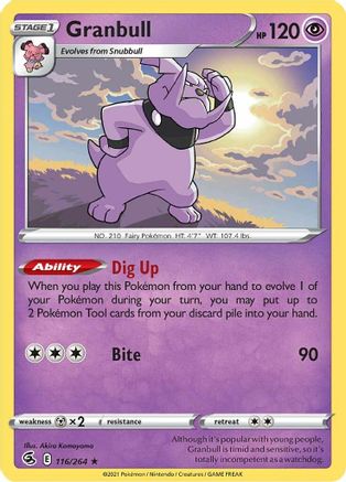 Granbull 116/264 - Reverse Holofoil SWSH08 Fusion Strike - Rare