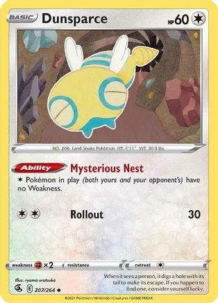 Dunsparce 207/264 - Reverse Holofoil SWSH08 Fusion Strike - Uncommon