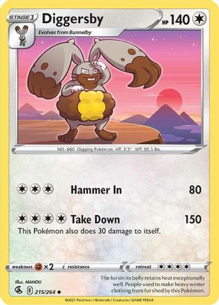 Diggersby 215/264 - Reverse Holofoil SWSH08 Fusion Strike - Uncommon