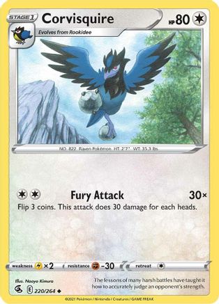 Corvisquire 220/264 - Reverse Holofoil SWSH08 Fusion Strike - Uncommon