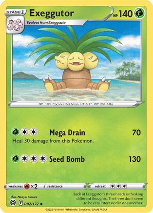 Exeggutor 002/172 - Reverse Holofoil SWSH09 Brilliant Stars - Uncommon