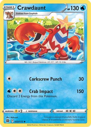 Crawdaunt 033/172 - Reverse Holofoil SWSH09 Brilliant Stars - Uncommon