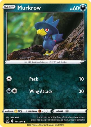 Murkrow 114/196 - Reverse Holofoil SWSH11 Lost Origin - Common