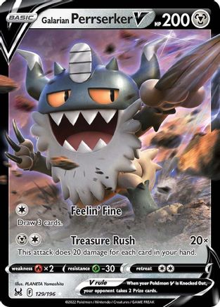 Galarian Perrserker V 129/196 - Holofoil SWSH11 Lost Origin - Ultra Rare