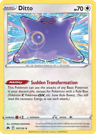 Ditto 107/159 - Reverse Holofoil Crown Zenith - Holo Rare