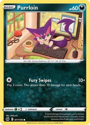 Purrloin 077 - Reverse Holofoil Crown Zenith - Common