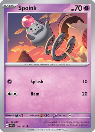 Spoink 090/197 - Reverse Holofoil SV03 Obsidian Flames - Common