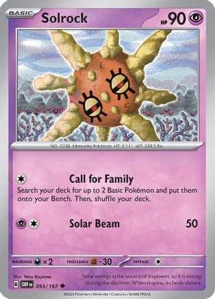 Solrock 093/197 - Reverse Holofoil SV03 Obsidian Flames - Uncommon
