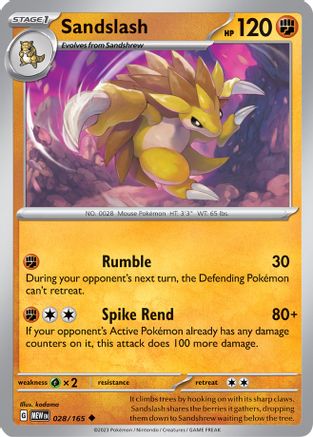 Sandslash 028/165 - Reverse Holofoil SV Scarlet & Violet 151 - Uncommon