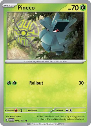 Pineco 001/091 - Reverse Holofoil SV Paldean Fates - Common