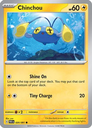 Chinchou 020/091 - Reverse Holofoil SV Paldean Fates - Common