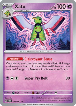 Xatu 026/091  - Reverse Holofoil SV Paldean Fates - Rare