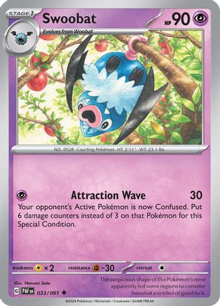 Swoobat 033/091 - Reverse Holofoil SV Paldean Fates - Uncommon