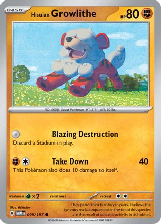 Hisuian Growlithe 099/167 - Reverse Holofoil SV06 Twilight Masquerade - Common