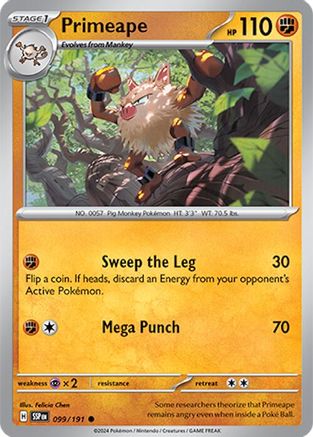 Primeape 099/191 - Reverse Holofoil SV08 Surging Sparks - Common