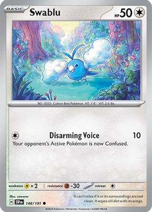 Swablu 148/191 - Reverse Holofoil SV08 Surging Sparks - Common