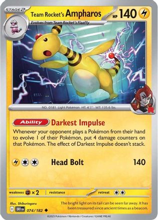 Team Rocket's Ampharos 074 - Reverse Holofoil SV10 Destined Rivals - Uncommon