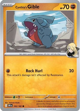 Cynthia's Gible 102  - Reverse Holofoil SV10 Destined Rivals - Common