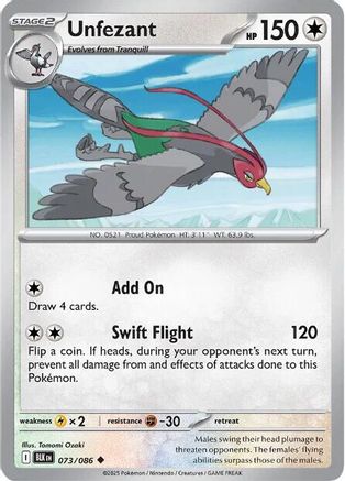 Unfezant 073/086 - Reverse Holofoil SV Black Bolt - Uncommon