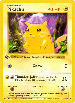 Pikachu 058  - Unlimited Base Set Shadowless - Common
