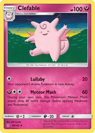 Clefable 089/145  - Reverse Holofoil SM  Guardians Rising - Uncommon
