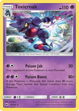Toxicroak 055/147  - Reverse Holofoil SM  Burning Shadows - Rare