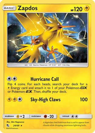Zapdos 024/68  - Holofoil Hidden Fates - Holo Rare