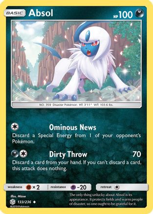 Absol 133/236  - Reverse Holofoil SM  Cosmic Eclipse - Uncommon
