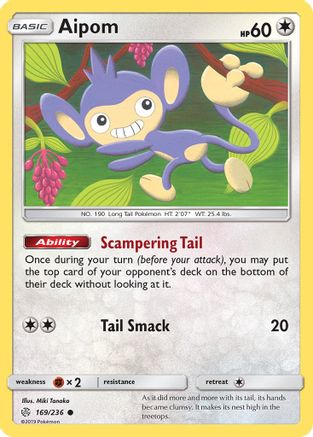 Aipom 169  - Reverse Holofoil SM  Cosmic Eclipse - Common