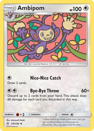Ambipom 170  - Reverse Holofoil SM  Cosmic Eclipse - Uncommon