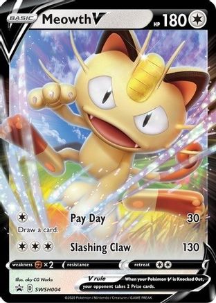 Meowth V SWSH004  - Holofoil SWSH Sword & Shield Promo Cards - Promo