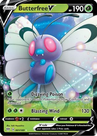 Butterfree V 001/189  - Holofoil SWSH03 Darkness Ablaze - Ultra Rare